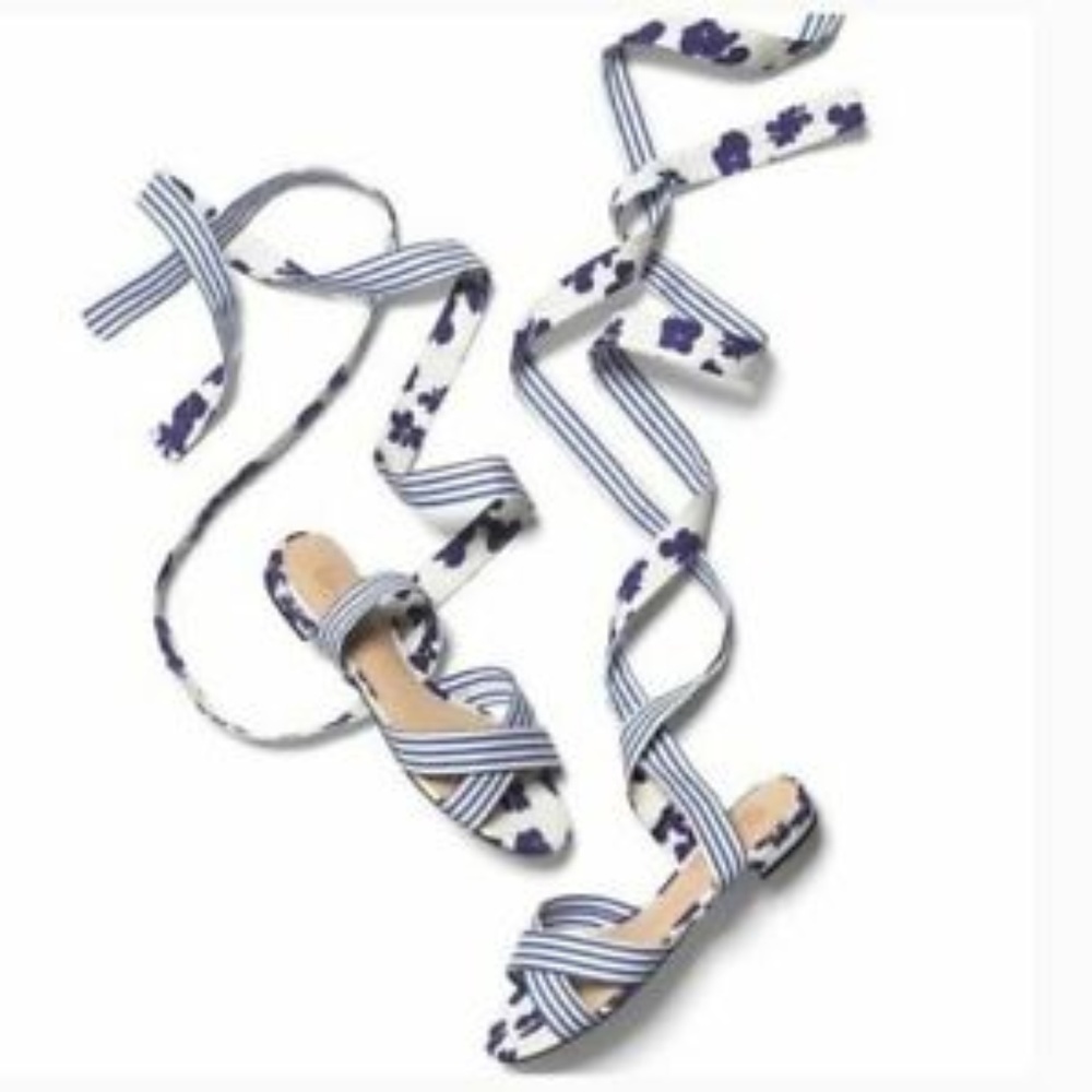 Cabi 10 Sandals White & Blue Watercolor Floral
